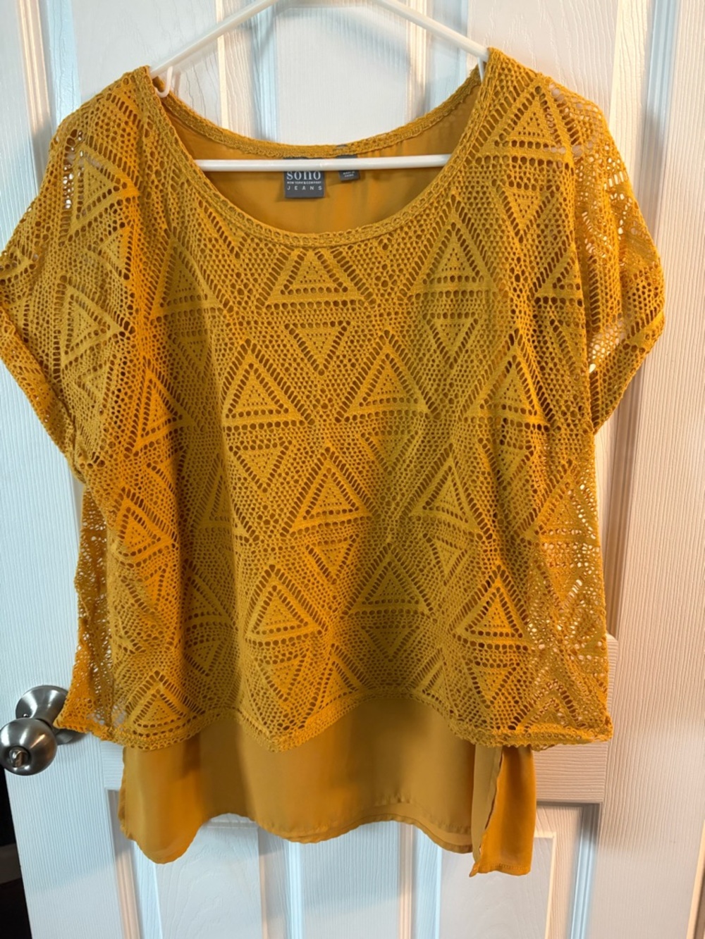 Soho Mustard Crochet-Trim Sleeveless Top